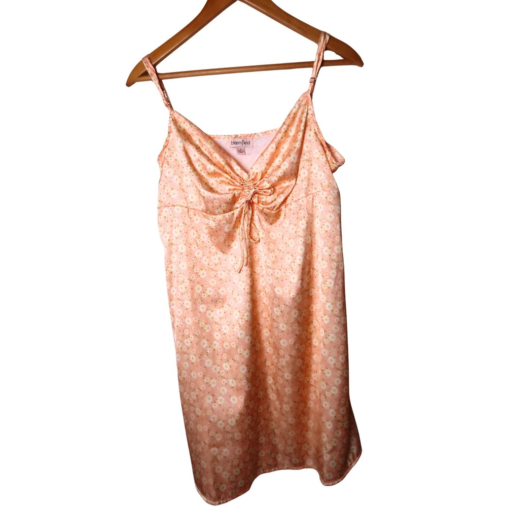 Bloomfield Peach Floral Satin Slip Dress Ruched Bust Mini Size L Excellent
